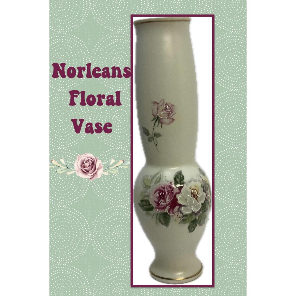 Vintage Norleans Slim Floral Vase‎ Japan Roses